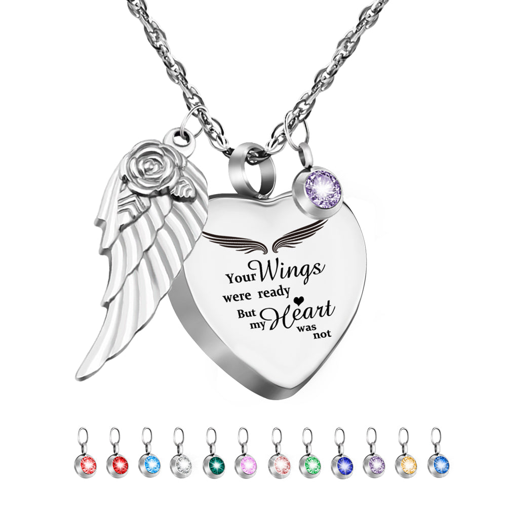 Heart Urn Necklace for Ashes with 12 Birthstones Cremation Jewelry
