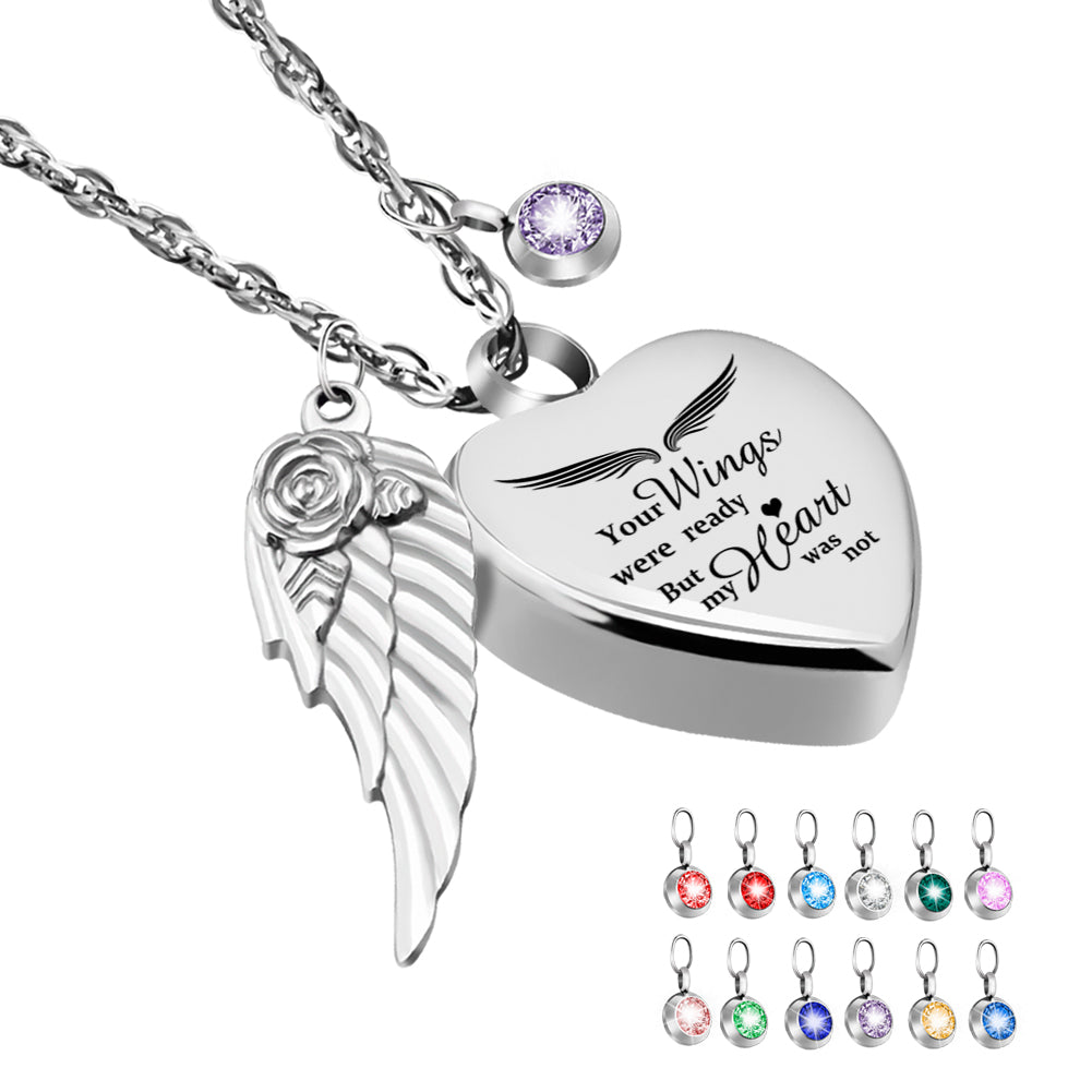 Heart Urn Necklace for Ashes with 12 Birthstones Cremation Jewelry