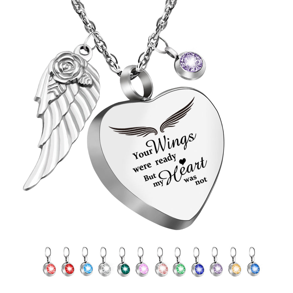 Heart Urn Necklace for Ashes with 12 Birthstones Cremation Jewelry