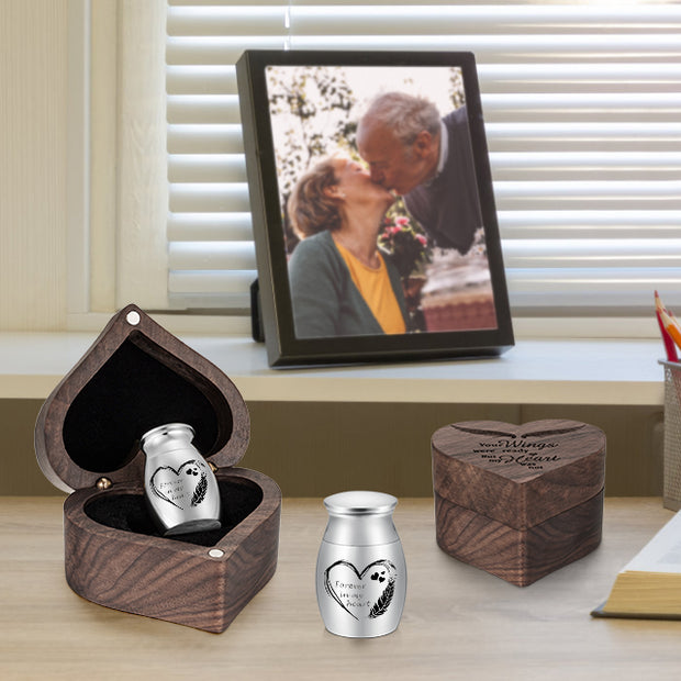 Dletay Angel Wing Heart Shaped Wooden Cremation Urns  for Ashes