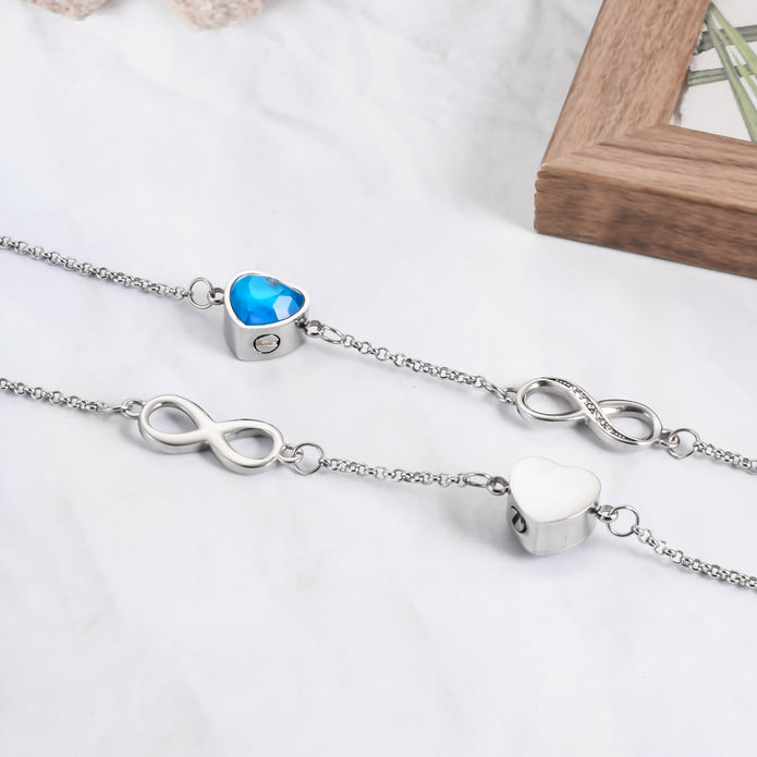 Blue Infinity Heart Crystal Urn Bracelet for Ashes