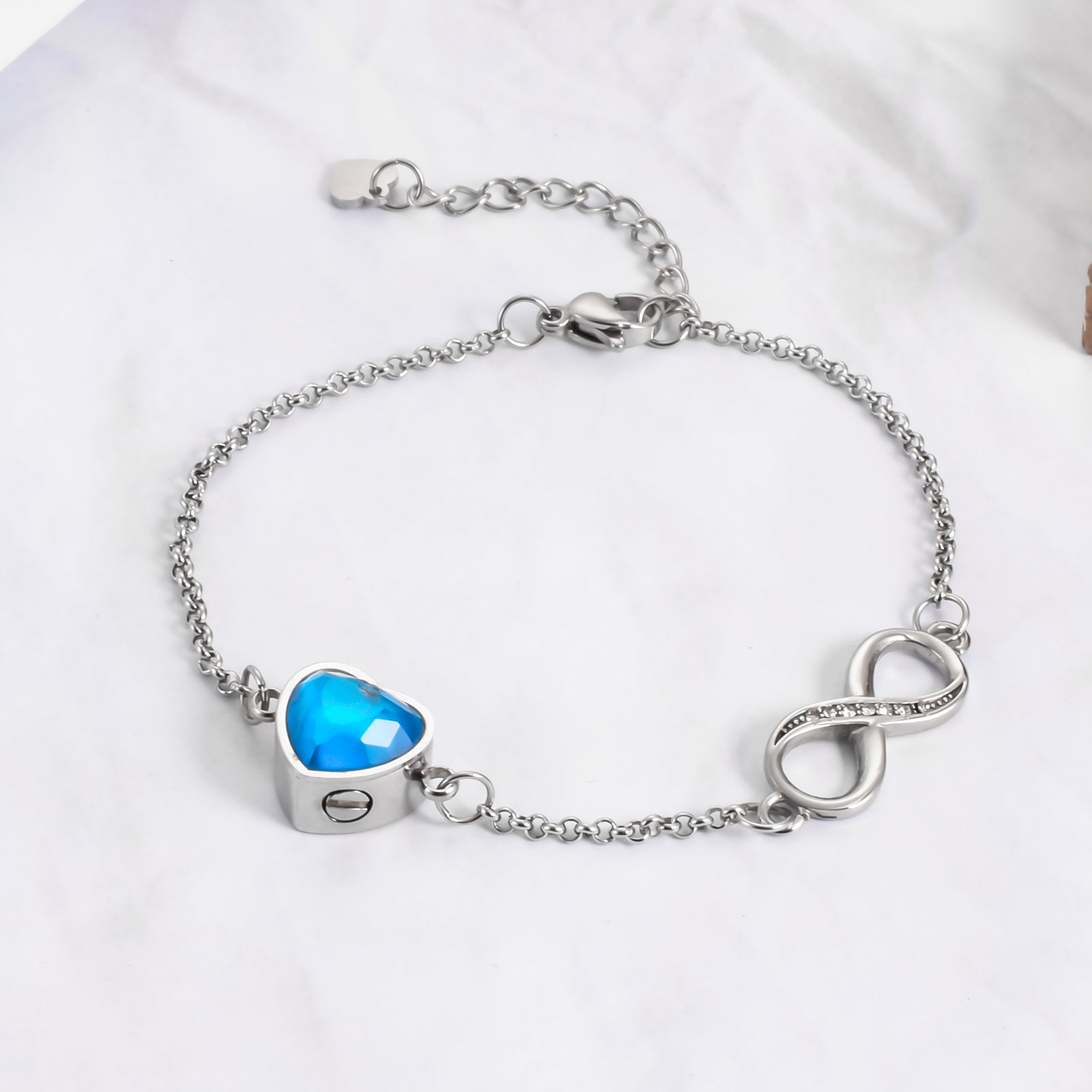 Blue Infinity Heart Crystal Urn Bracelet for Ashes