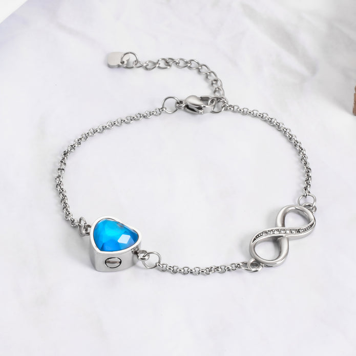 Blue Infinity Heart Crystal Urn Bracelet for Ashes