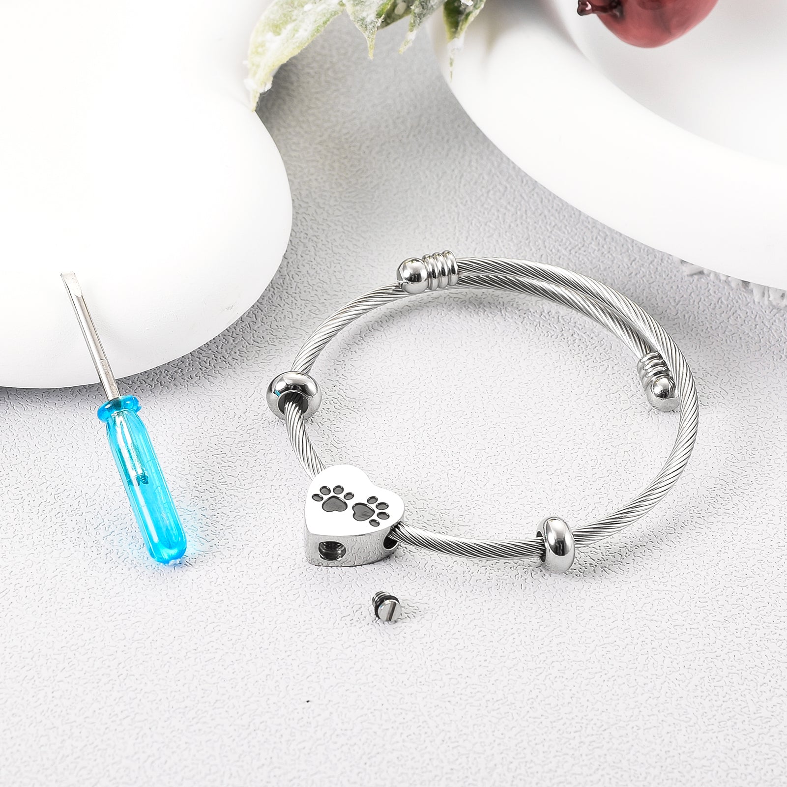 Pet Paw Print Heart Urn Bracelet for Ashes