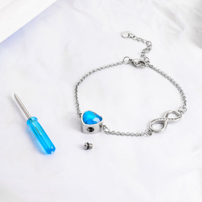 Blue Infinity Heart Crystal Urn Bracelet for Ashes