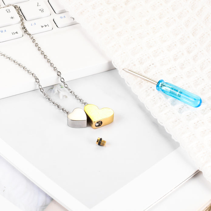 Double Heart Urn Cremation Necklace for Ashes