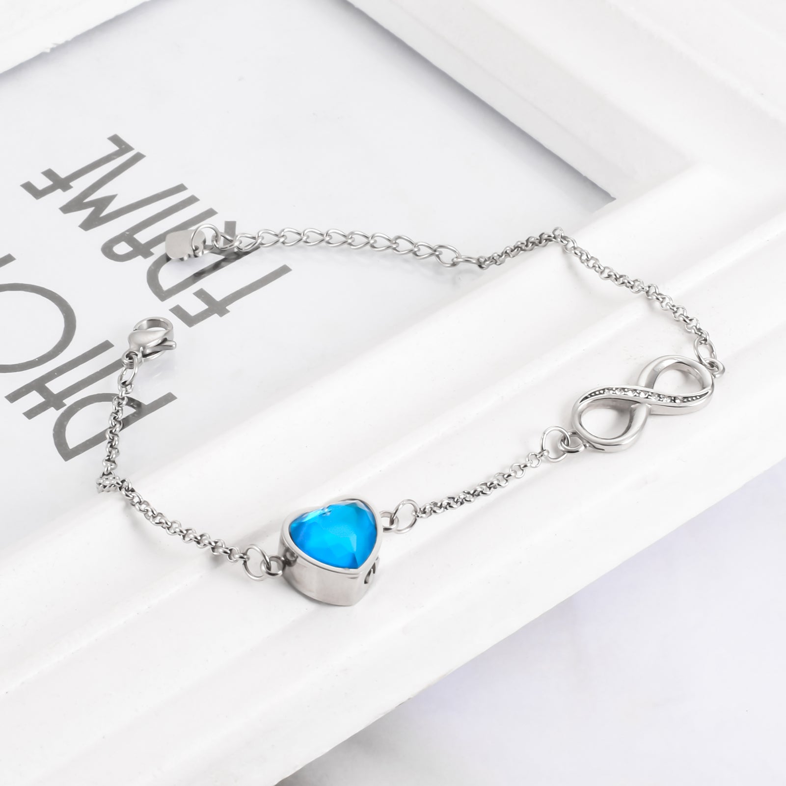 Blue Infinity Heart Crystal Urn Bracelet for Ashes