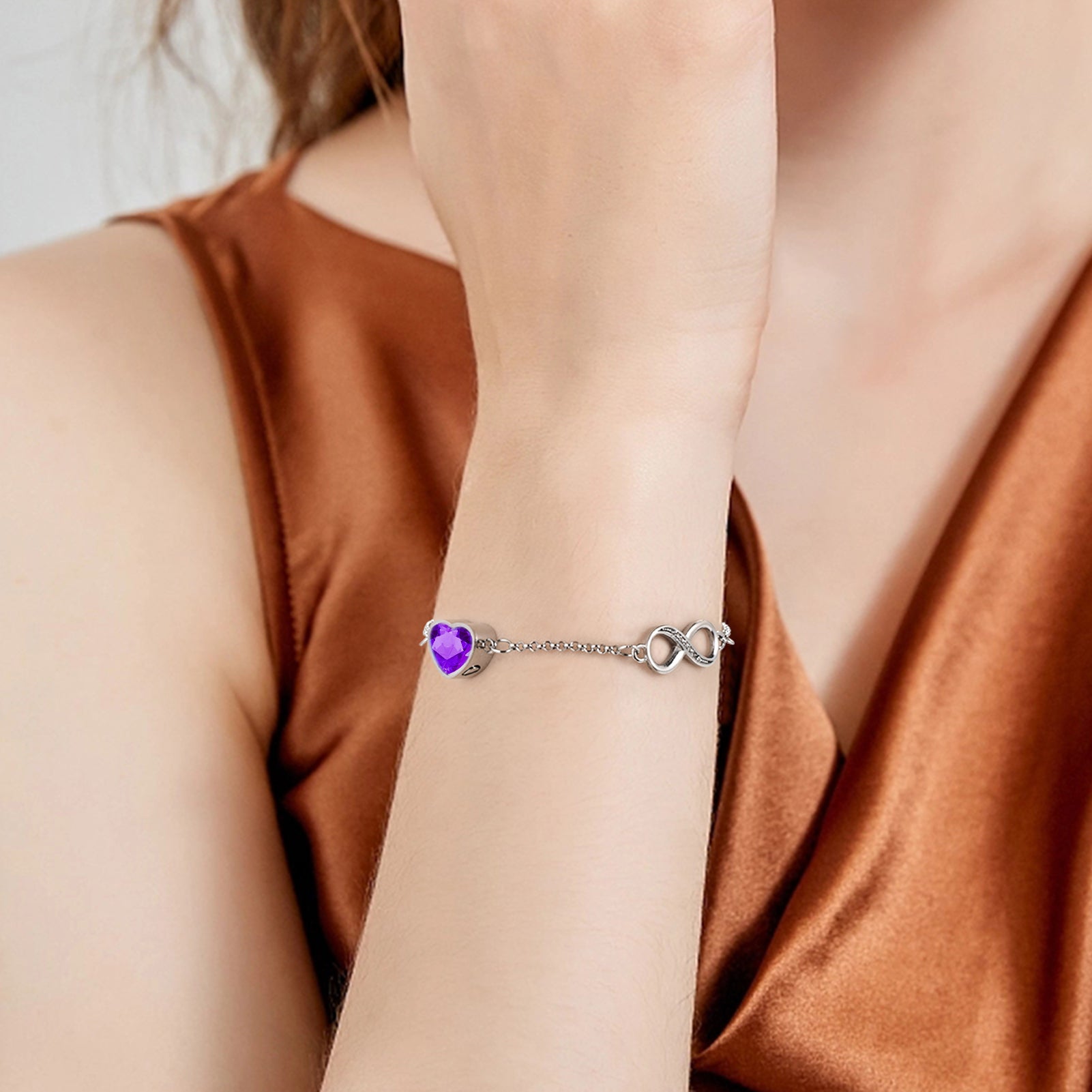 Purple Infinity Heart Crystal Urn Bracelet for Ashes