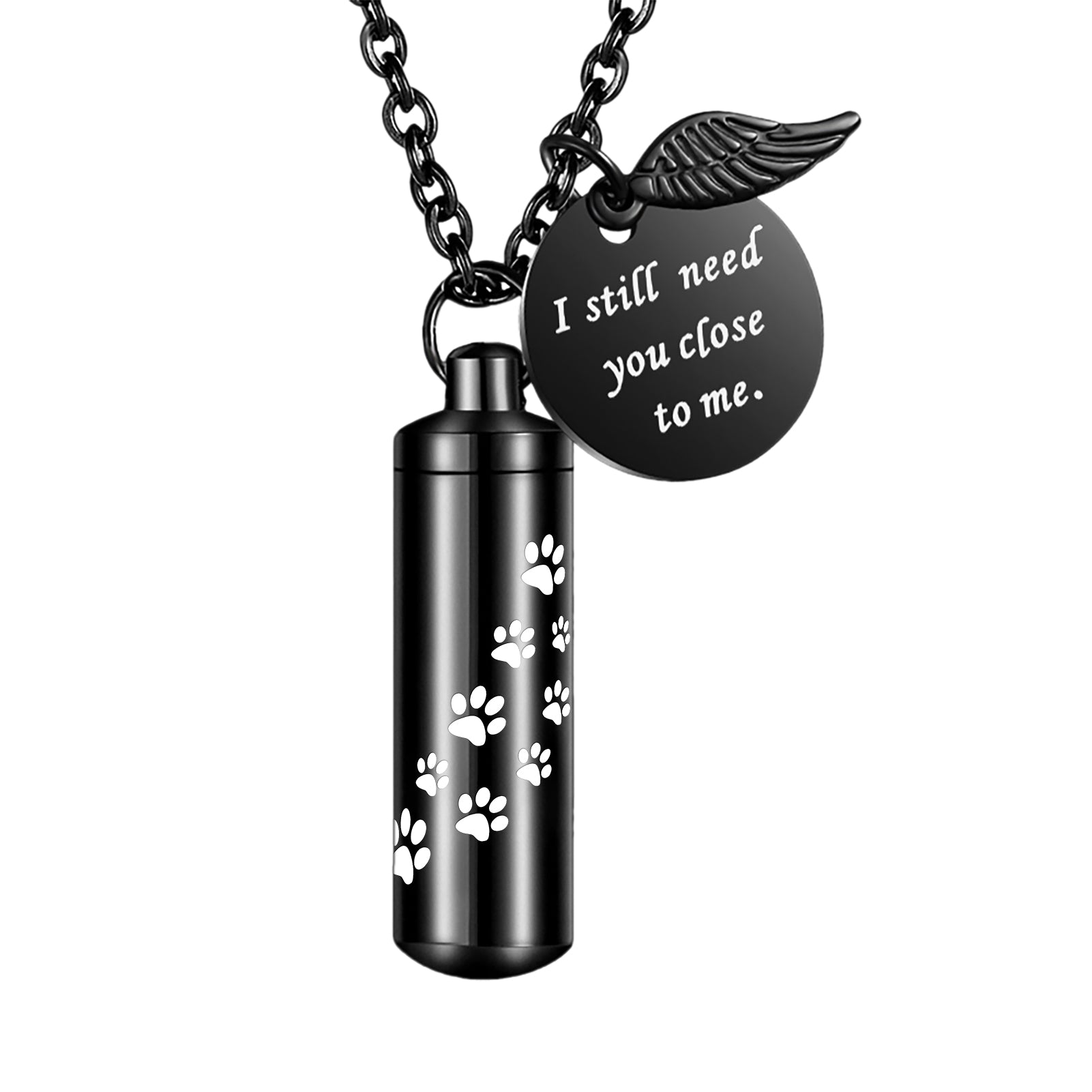 Dletay Cylinder Cremation Jewelry Urn Necklace for Ashes Memorial Ashes Necklace with Angel Wing Charm Memorial Keepsake for Pet