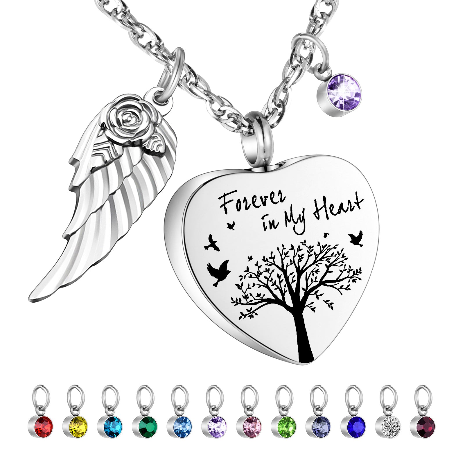 Heart Urn Necklace for Ashes with 12 Birthstones Cremation Jewelry for Ashes