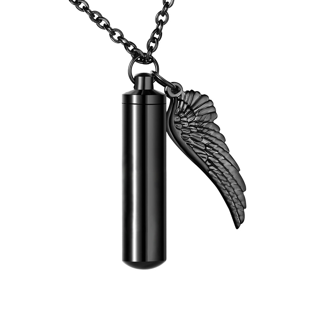 Dletay Cylinder Cremation Urn Necklace for Ashes Memorial Keepsake Pendant with Angel Wing