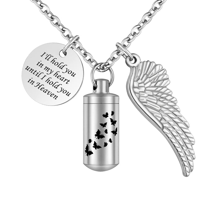 Butterfly Cylinder Urn Cremation Necklace for Ashes