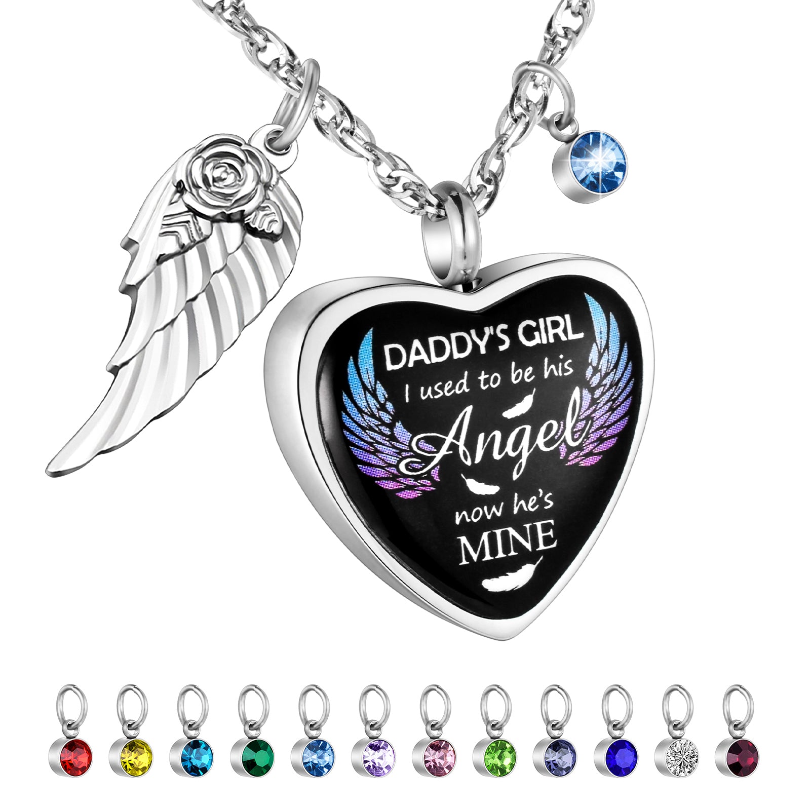 Dletay Heart Urn Necklace for Ashes Birthstones Cremation Jewelry Memorial Ash Holder