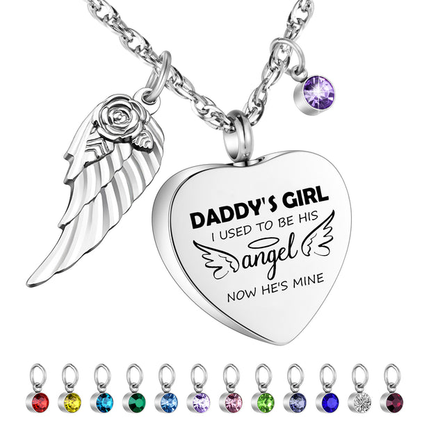 Angel Memorial Heart Necklace for Ashes