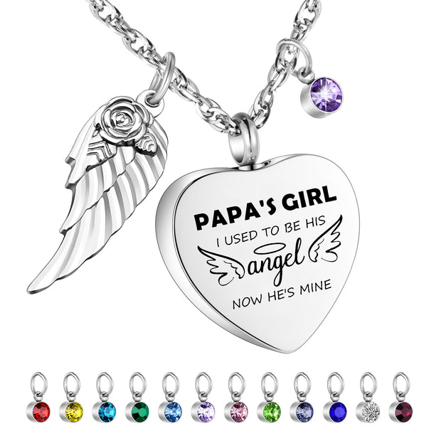 Angel Memorial Heart Necklace for Ashes