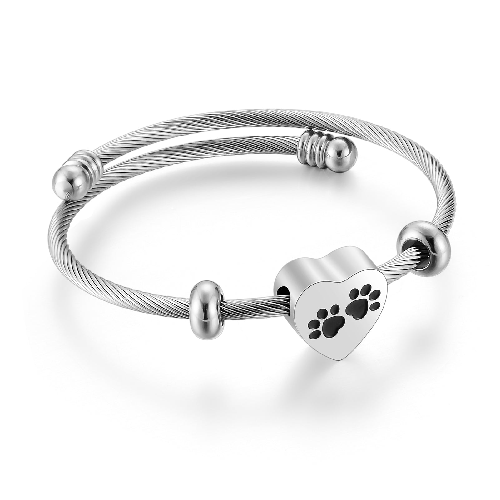 Pet Paw Print Heart Urn Bracelet for Ashes