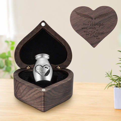 Dletay Angel Wing Heart Shaped Wooden Cremation Urns  for Ashes