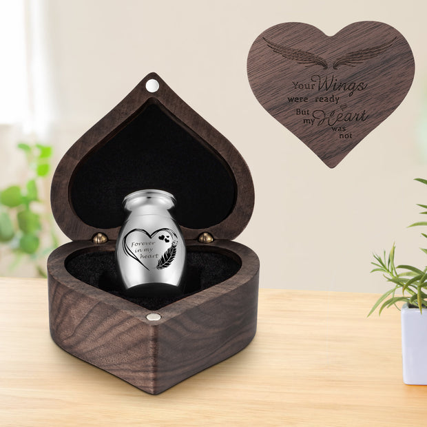 Dletay Angel Wing Heart Shaped Wooden Cremation Urns  for Ashes
