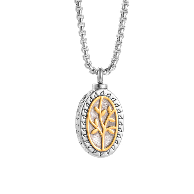 Oval Tree of Life Urn Cremation Necklace for Ashes