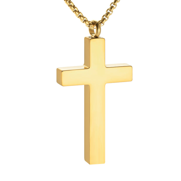 Gold Cross Cremation Necklace for Ashes