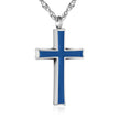 Blue Resin Inlay Cross Cremation Necklace for Ashes