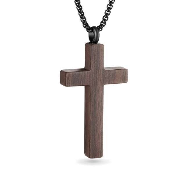 Wooden Cross Cremation Necklace for Ashes