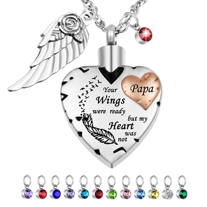 Wings Memorial Heart Necklace for Ashes