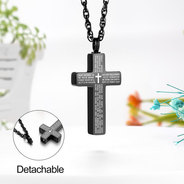 Black Scripture Cremation Cross Necklace for Ashes