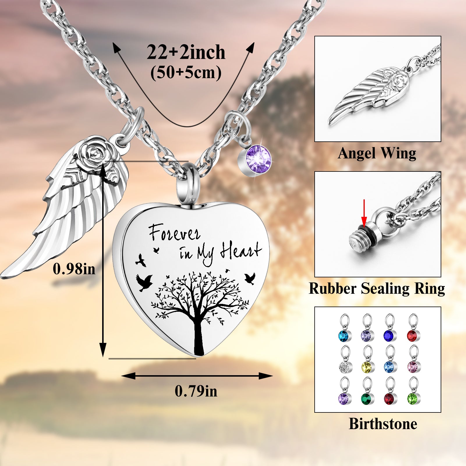 Heart Urn Necklace for Ashes with 12 Birthstones Cremation Jewelry for Ashes