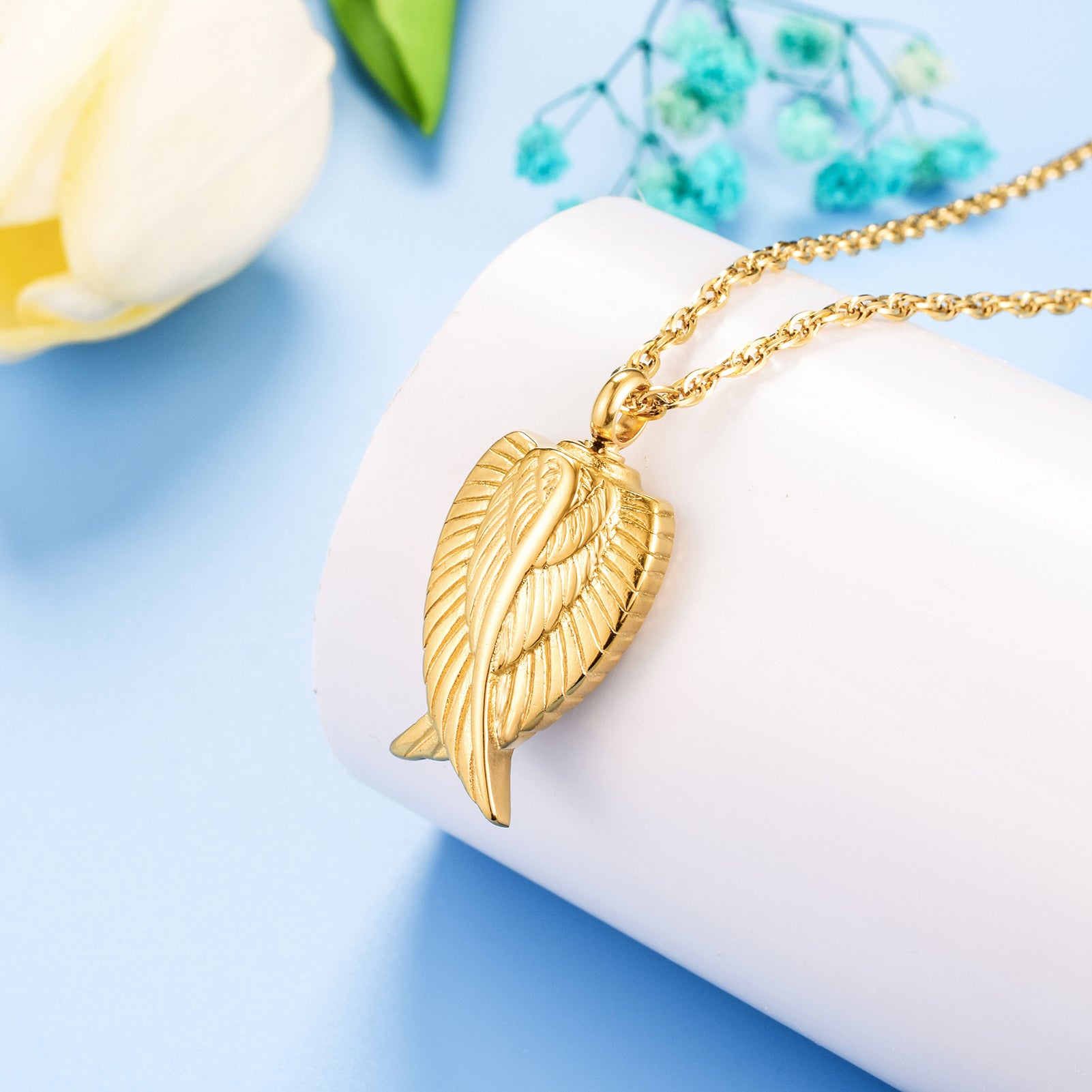 Gold Angel Wing Urn Cremation Necklaces for Ashes