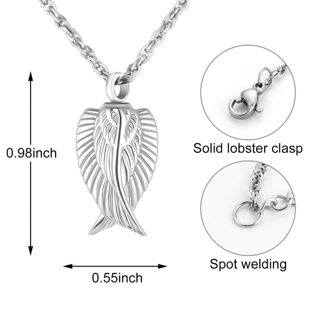 Silver Angel Wing Urn Cremation Necklaces for Ashes
