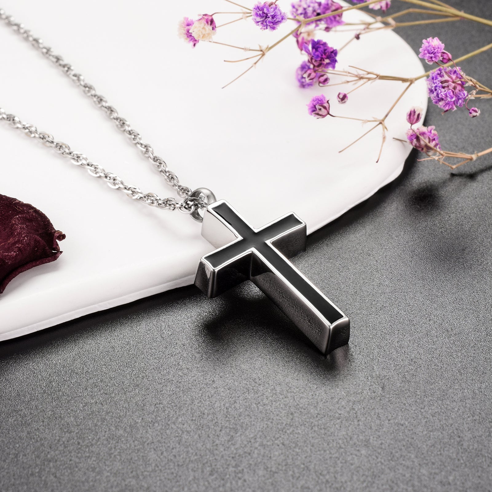 Dletay Cross Urn Necklace for Ashes Cremation Jewelry for Ashes Memorial Ash Necklace for Men Women