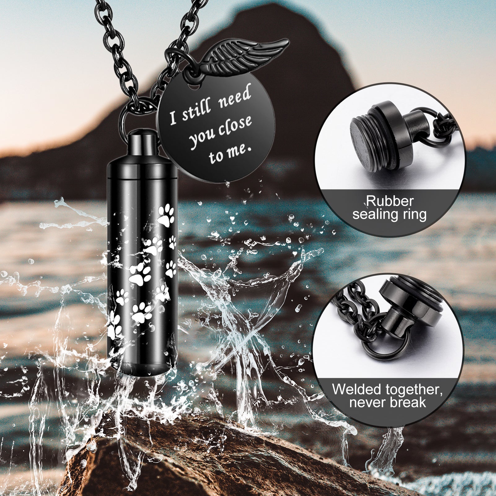 Dletay Cylinder Cremation Jewelry Urn Necklace for Ashes Memorial Ashes Necklace with Angel Wing Charm Memorial Keepsake for Pet