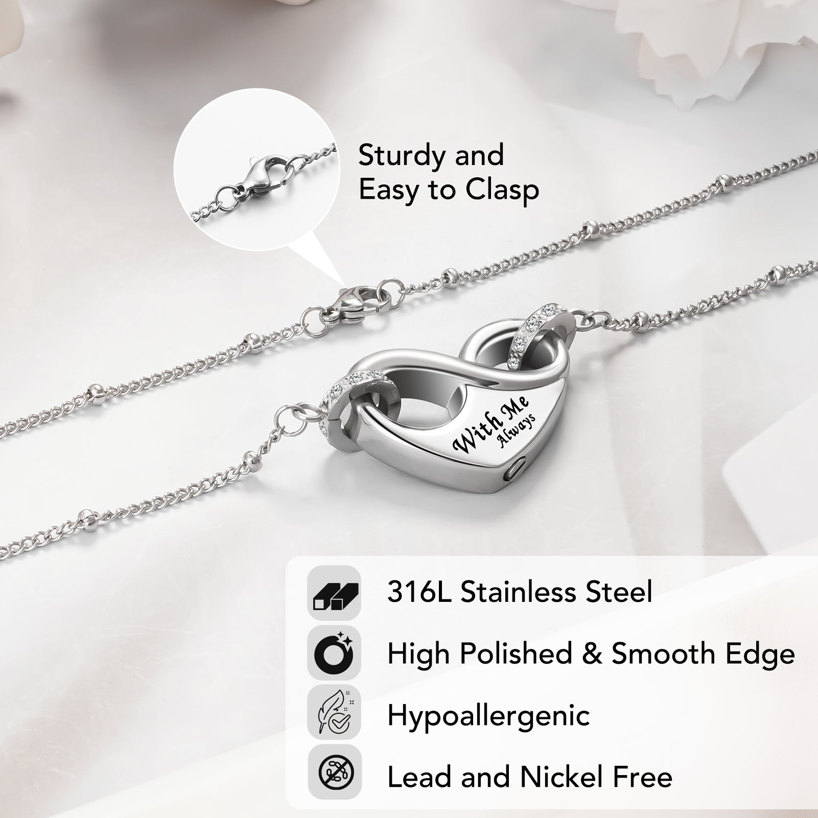 Dletay Infinity Cremation Urn Necklace for Ashes Memorial Cremation Jewelry