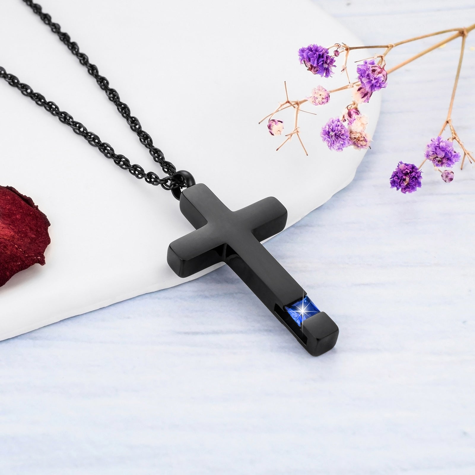 Eternal Peace Blue Cross Cremation Necklace for Ashes