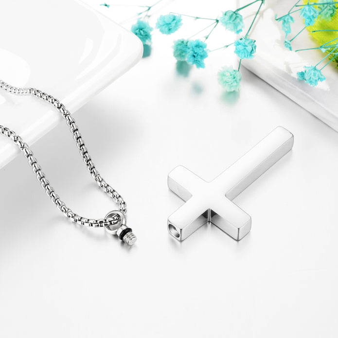Silver Cross Cremation Necklace for Ashes