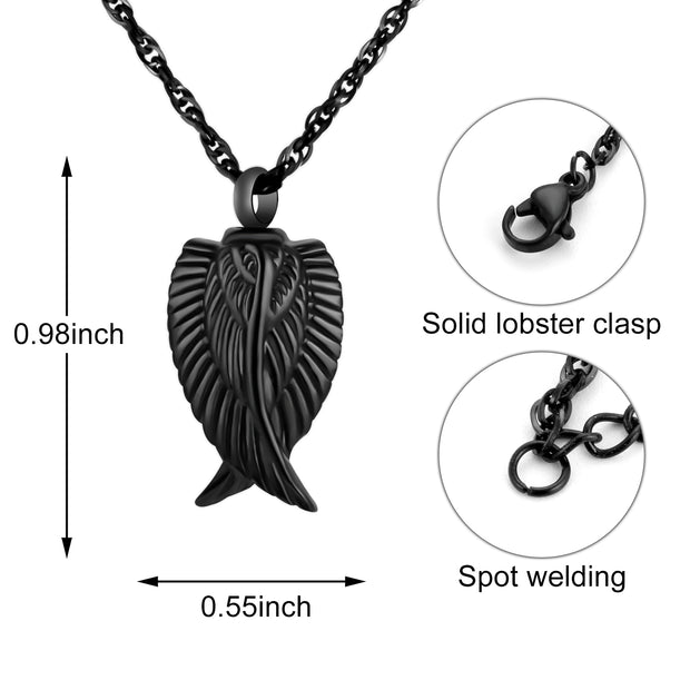 Black Angel Wing Urn Cremation Necklaces for Ashes