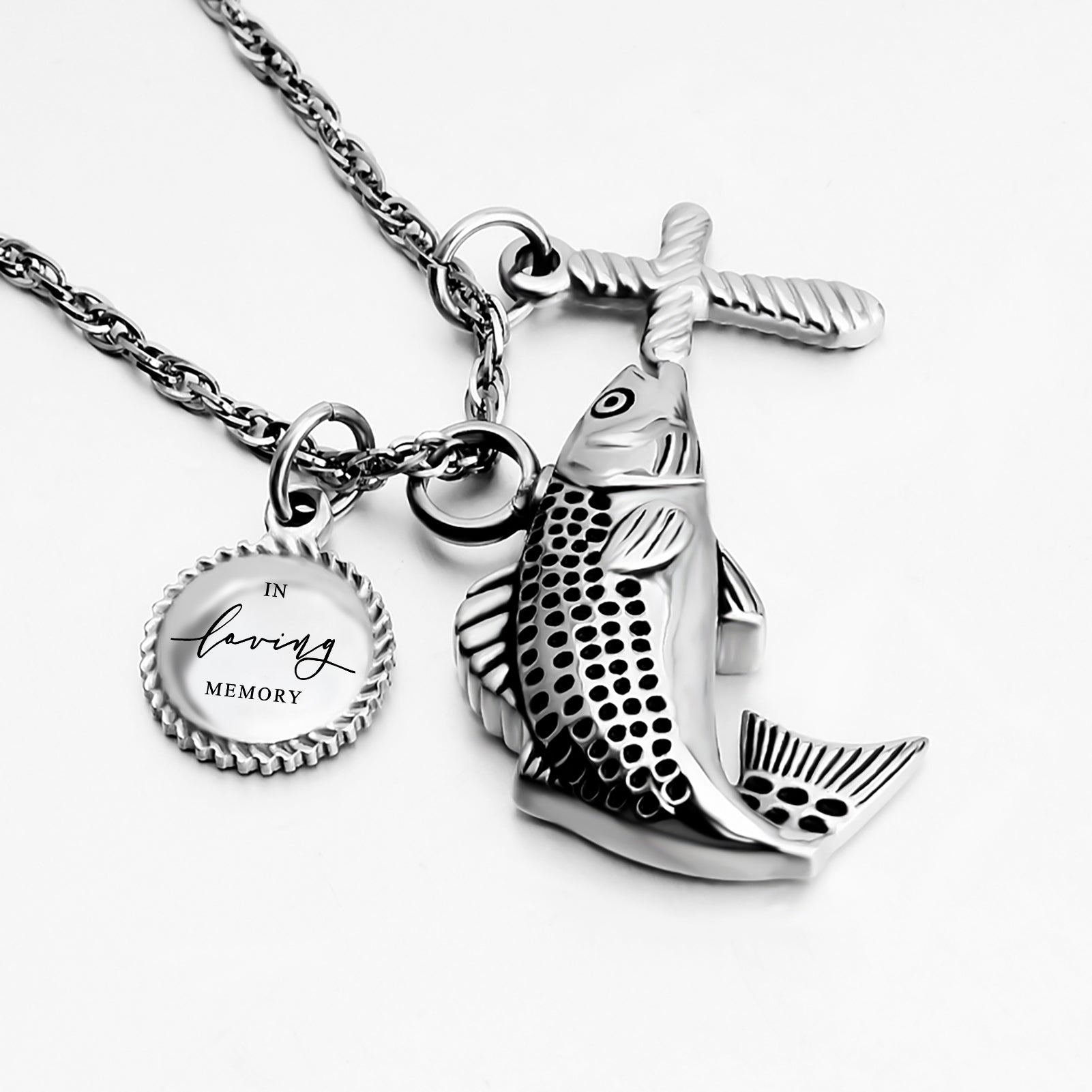 Silver Fish Urn Cremation Necklaces for Ashes