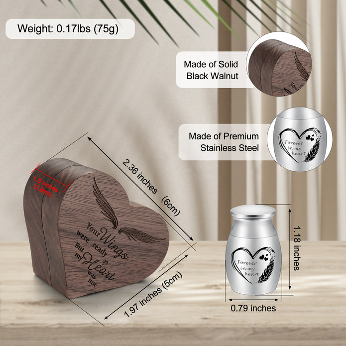 Dletay Angel Wing Heart Shaped Wooden Cremation Urns  for Ashes