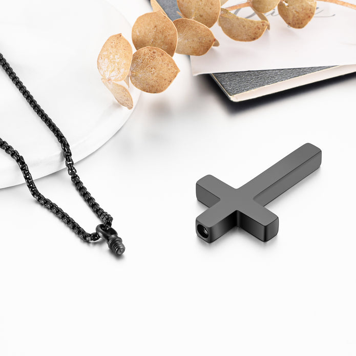 Black Cross Cremation Necklace for Ashes