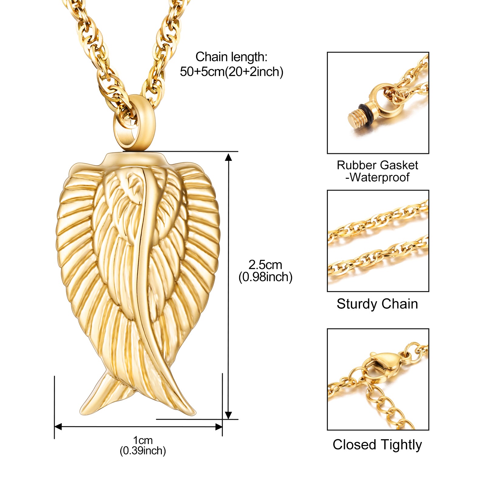 Gold Angel Wing Urn Cremation Necklaces for Ashes