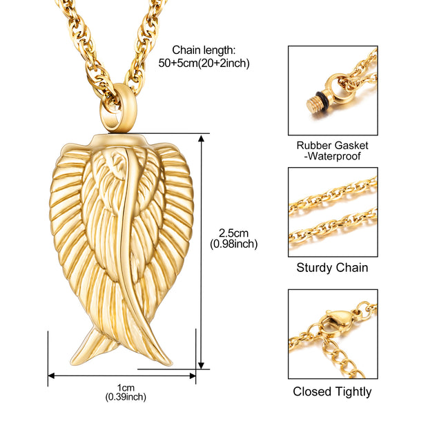 Gold Angel Wing Urn Cremation Necklaces for Ashes