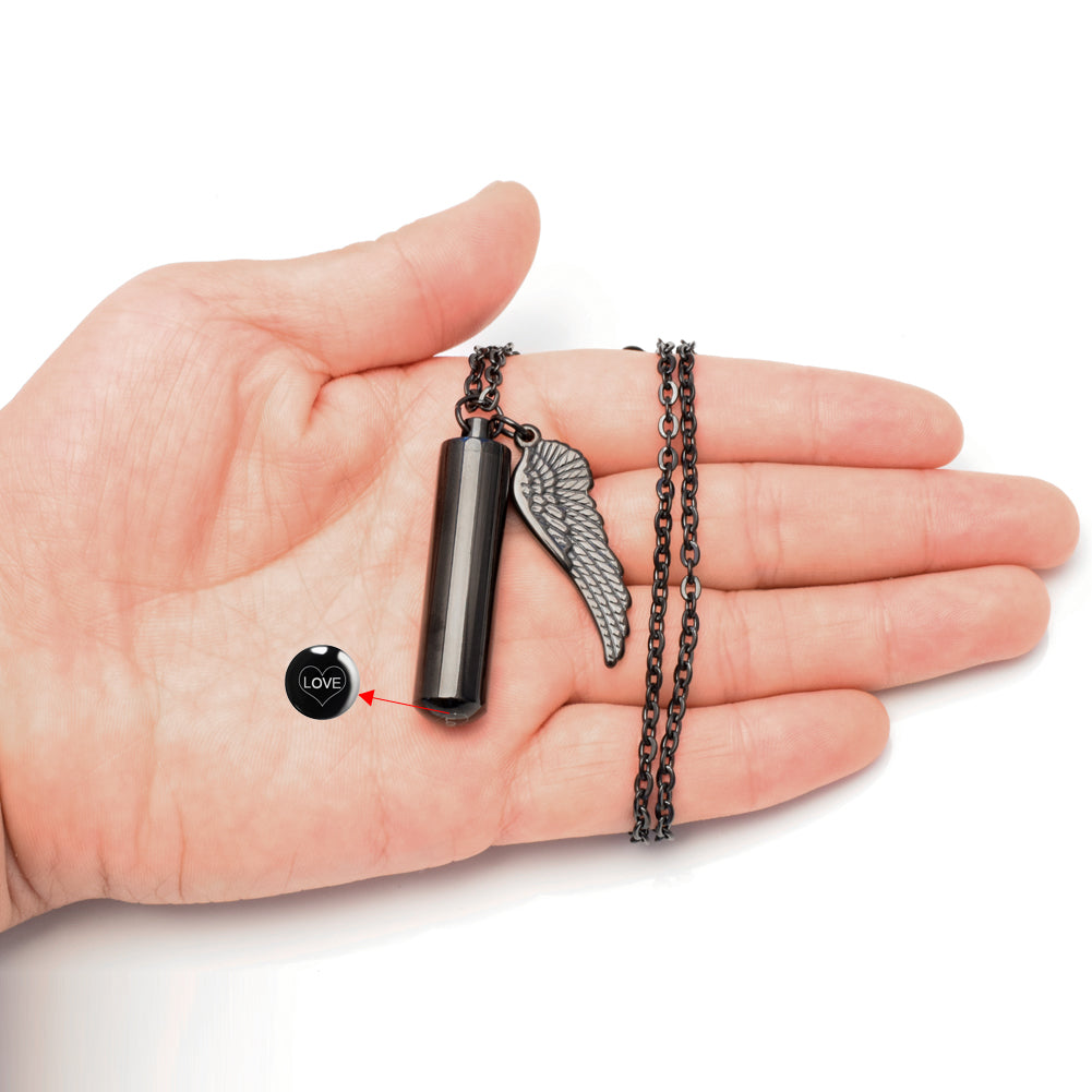 Dletay Cylinder Cremation Urn Necklace for Ashes Memorial Keepsake Pendant with Angel Wing