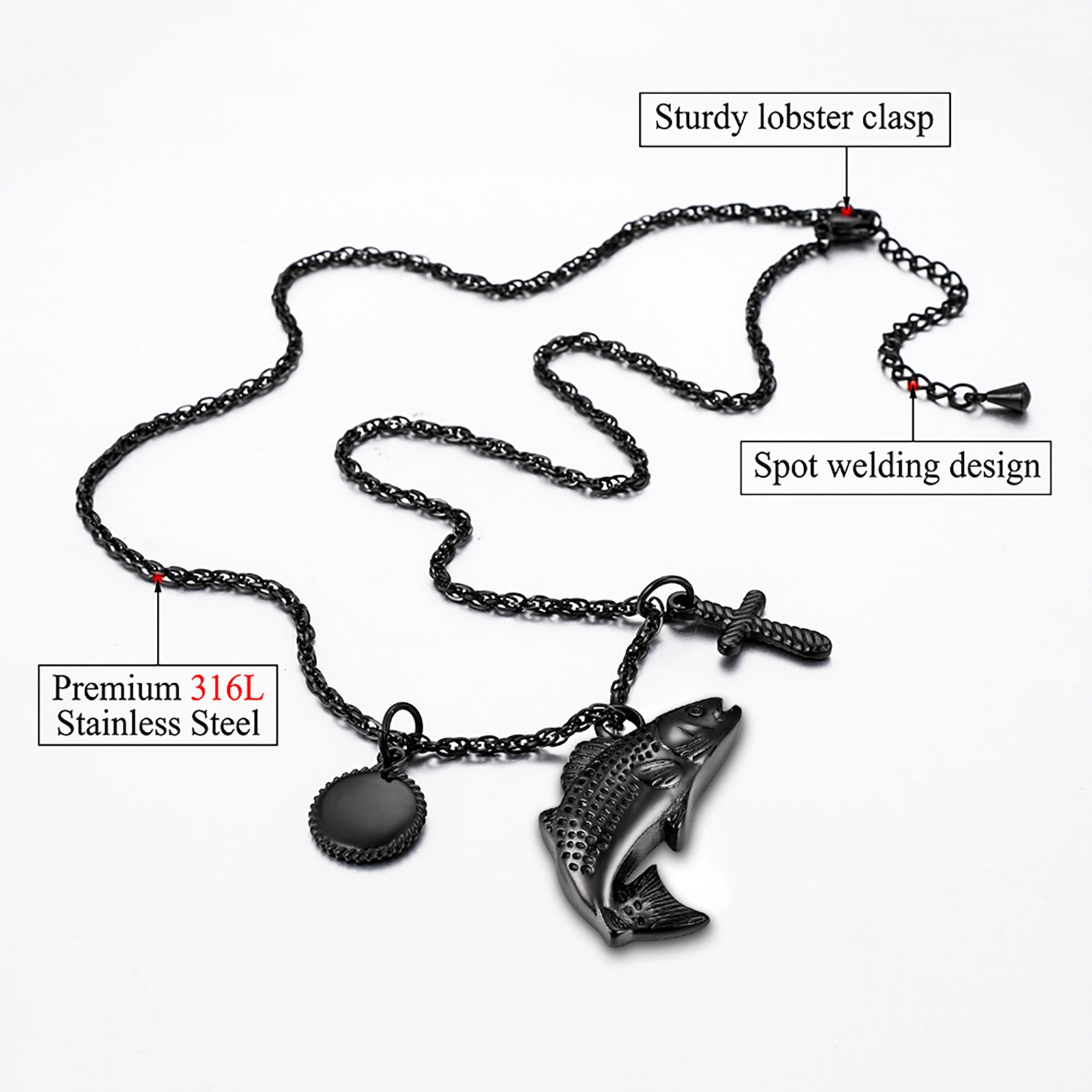 Black Fish Urn Cremation Necklaces for Ashes