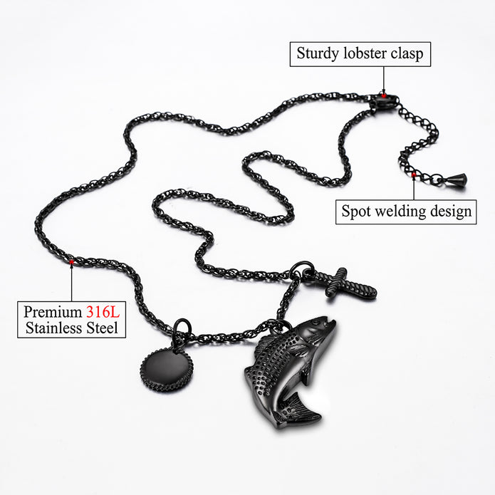 Black Fish Urn Cremation Necklaces for Ashes