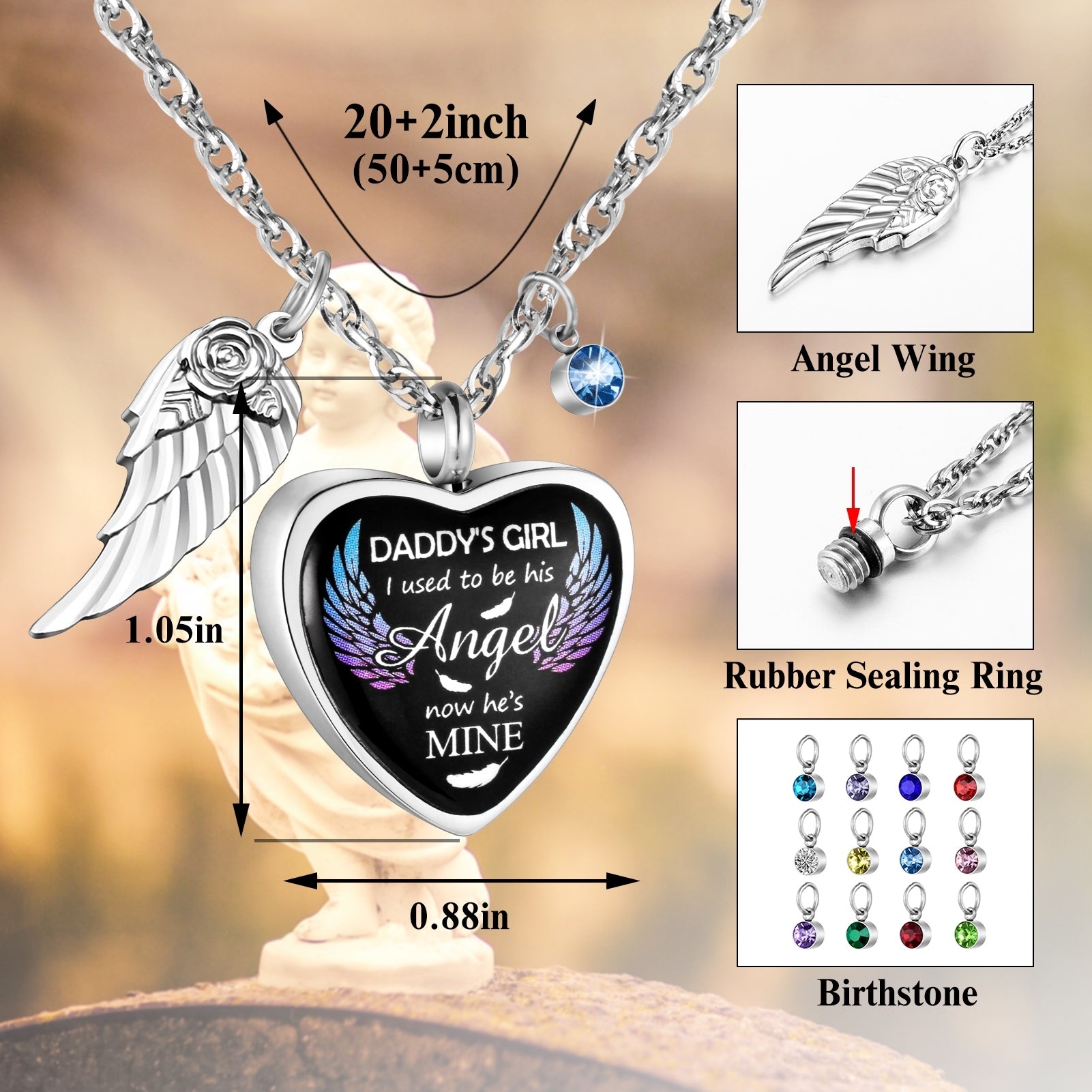Dletay Heart Urn Necklace for Ashes Birthstones Cremation Jewelry Memorial Ash Holder