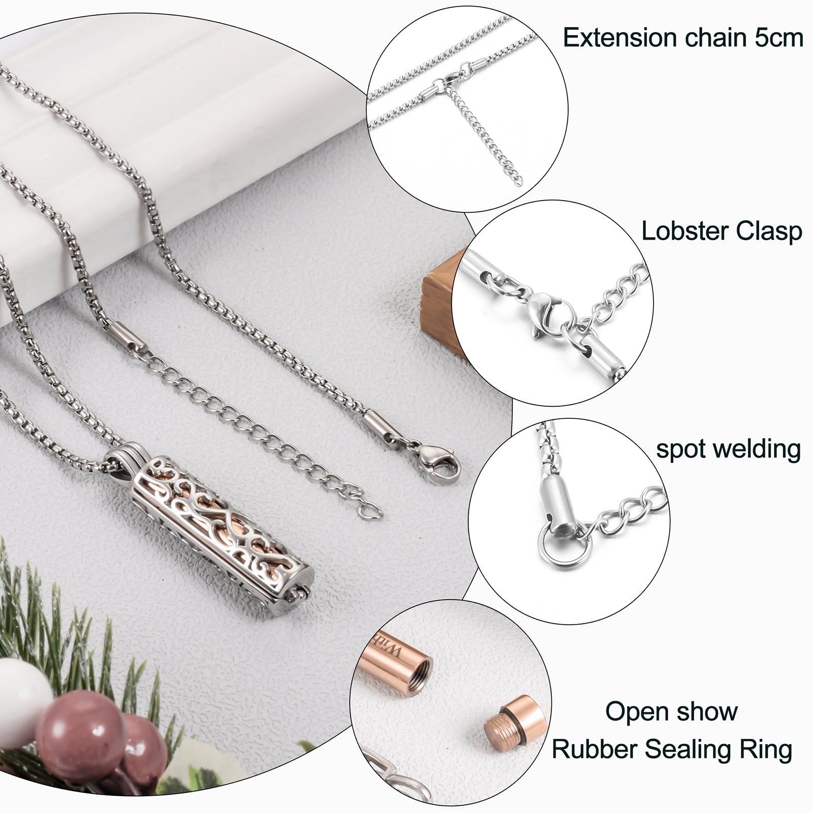 Hollow Cylinder Urn Cremation Necklace for Ashes