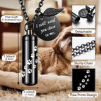 Dletay Cylinder Cremation Jewelry Urn Necklace for Ashes Memorial Ashes Necklace with Angel Wing Charm Memorial Keepsake for Pet