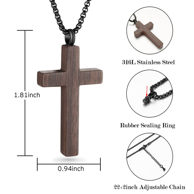 Wooden Cross Cremation Necklace for Ashes