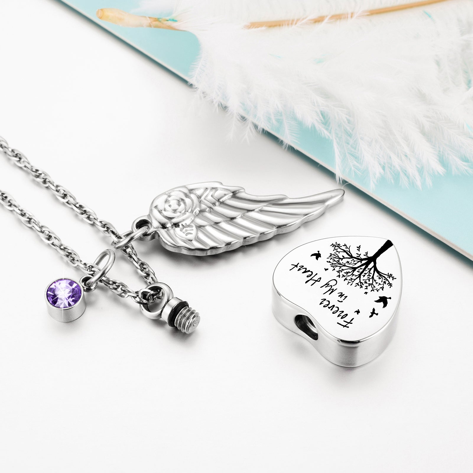 Heart Urn Necklace for Ashes with 12 Birthstones Cremation Jewelry for Ashes